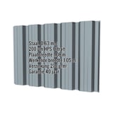 Damwandplaat T35DR wand, Venstergrijs RAL 7040, met ingebedde productgegevens over materiaal en coating