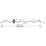 Technische tekening damwandplaat T35DR wand met afmetingen voor werkende breedte 1050 mm en totale breedte 1080 mm