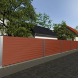 Damwandplaat T35DR wand Koperbruin RAL 8004 als schutting gemonteerd