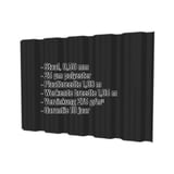 Damwandplaat T35DR Gitzwart, 0,50 mm, met ingebedde specificaties voor materiaal, coating en afmetingen