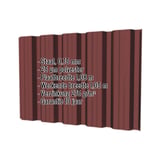 Damwandplaat T35DR wand Roodbruin RAL 8012, 0,75 mm, met ingebedde productgegevens