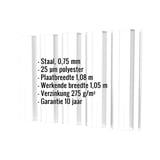 Damwandplaat T35DR wand Zuiverwit, 0,75 mm, met ingebedde technische gegevens