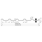 Technische tekening damwandplaat T35M met profielafmetingen, werkende breedte 1050 mm, totale breedte 1080 mm