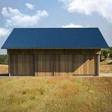 Damwandplaat T35MD dak Gentiaanblauw RAL 5010 op een houten gebouw