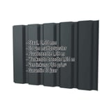 Damwandplaat T35M wand, antracietgrijs, met ingebouwde technische gegevens zoals materiaal, dikte en coating