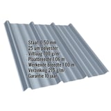 Damwandplaat T45/333M Pelsgrijs, 0,50 mm, met ingebedde specificaties over materiaal, coating en afmetingen