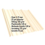 Damwandplaat T45/333M licht ivoorkleurig met ingebedde specificaties zoals materiaal, dikte en coating
