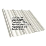 Damwandplaat T45/333MD van staal, grijswit (RAL 9002) met PURLAK® coating, belangrijke productgegevens ingeblend
