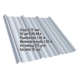 Damwandplaat T45/333MD in Zilver-Metallic met 50 µm PURLAK® coating, belangrijke productgegevens ingeblend
