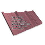 Damwandplaat T45/333MD, Wijnrood RAL 3005, 0,50 mm, met ingebedde specificaties