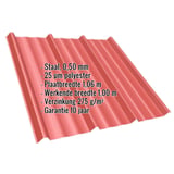 Damwandplaat T45/333MD Koraalrood RAL 3016, 0,50 mm, met ingebedde productgegevens