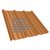 Damwandplaat T45/333MD Koperbruin (RAL 8004) met 25 µm polyestercoating, specificaties weergegeven