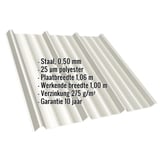 Damwandplaat T45/333MD Grijswit, 0,50 mm, met weergegeven productgegevens en afmetingen