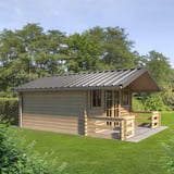 Damwandplaat T45/333MD, grijs aluminiumkleurig, op het dak van een tuinhuisje