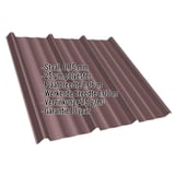 Damwandplaat T45/333MD in Chocoladebruin RAL 8017, 0,75 mm dikte, met ingebouwde productgegevens
