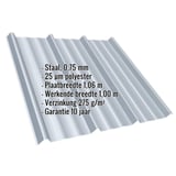 Damwandplaat T45/333MD Zilver-Metallic met ingebedde productgegevens over materiaal, dikte en coating
