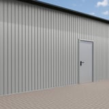 Damwandplaat T7M Aluzink 0,63 mm als wandbekleding van een gebouw met deur
