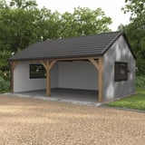 Damwandplaat T7M Aluzink 0,63 mm als wandbekleding van een carport met houten balken