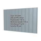 Damwandplaat T7M wand Venstergrijs RAL 7040 met ingebedde technische gegevens