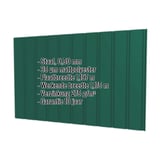 Damwandplaat T7M wand mosgroen RAL 6005 met ingebedde specificaties voor materiaal, dikte en afmetingen