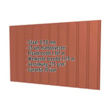Damwandplaat T7M wand terracotta, 0,50 mm, met ingebedde technische gegevens en garantie-informatie