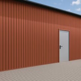 Damwandplaat T7M wand terracotta, 0,50 mm, gemonteerd op een gebouwwand met deur