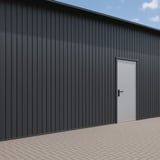 Damwandplaat T7M wand Antracietgrijs (RAL 7016) als gevelbekleding met deur, verlegd
