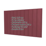 Damwandplaat T7M wand, wijnrood RAL 3005, 0,50 mm, met ingebedde technische gegevens