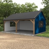 Damwandplaat T7M wand 0,50 mm Gentiaanblauw als gevelbekleding op een carport