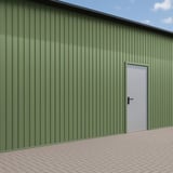 Damwandplaat T7M wand Resedagroen RAL 6011 als gevelbekleding met deur, 0,50 mm dikte