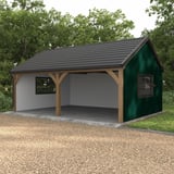 Mosgroene damwandplaat T7M wandbekleding op een carport met houten balken