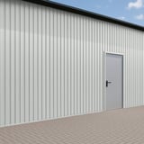 Damwandplaat T7M wand lichtgrijs RAL 7035, 0,50 mm dikte, gemonteerd aan een gebouwwand
