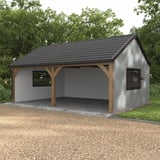 Damwandplaat T7M wand lichtgrijs RAL 7035, 0,50 mm dikte, als gevel van een carport