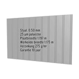 Damwandplaat T7M wand, 0,50 mm, RAL9007, met ingebedde productgegevens