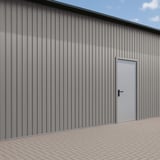 Damwandplaat T7M wand, 0,50 mm, RAL9007, gemonteerd aan een gebouwwand met deur