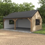 Toepassingsvoorbeeld: carport met zijwandbekleding van witte damwandplaat en houten constructie