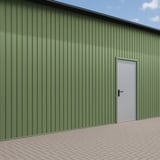 Damwandplaat T7M wand Resedagroen als gevelbekleding met deur, 0,75 mm dikte