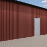 Damwandplaat T7M wand, Roodbruin RAL 8012, 0,75 mm, op een gebouwwand met deur