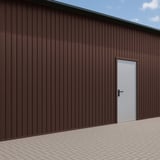 Damwandplaat T7M wand Chocoladebruin RAL 8017 op een gebouwwand met deur