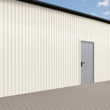 Damwandplaat T7M wand, Zuiverwit RAL 9010, 0,75 mm staal, verticaal gemonteerd op een gebouwwand