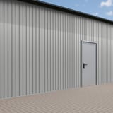 Damwandplaat T7M wand Zilver-Metallic als gevelbekleding met deur, 0,75 mm dikte