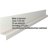 Plint Grijswit (RAL 9002) van staal 0,50 mm, 25 µm polyester, met ingebedde specificaties