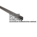 Sokkelprofiel staal 0,75 mm Chocoladebruin RAL 8017, schuin van boven met ingebedde specificaties
