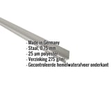 Plint staal Zilver-Metallic met ingebedde productgegevens over materiaal, dikte en coating