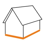 Schema van een huis met oranje gemarkeerd sokkelprofiel aan de onderrand