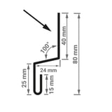 Technische tekening van sokkelprofiel Type 1 met afmetingen 40 mm, 24 mm, 25 mm, 15 mm en 80 mm