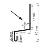 Technische tekening van de plint type 2 met afmetingen: 67 mm, 80 mm, 40 mm, 20 mm, 10 mm en 100° hoek