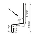 Technische tekening van plint Type 2 met afmetingen 67 mm, 80 mm, 40 mm, 20 mm, 10 mm en 100° hoek