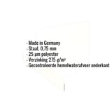 Infografiek: Lijst met specificaties van de plint, Made in Germany, staal 0,75 mm, 25 µm polyester