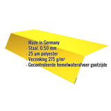 Dakgootprofiel Koolzaadgeel (RAL 1021) van staal 0,50 mm, 25 µm polyester, met ingebedde specificaties